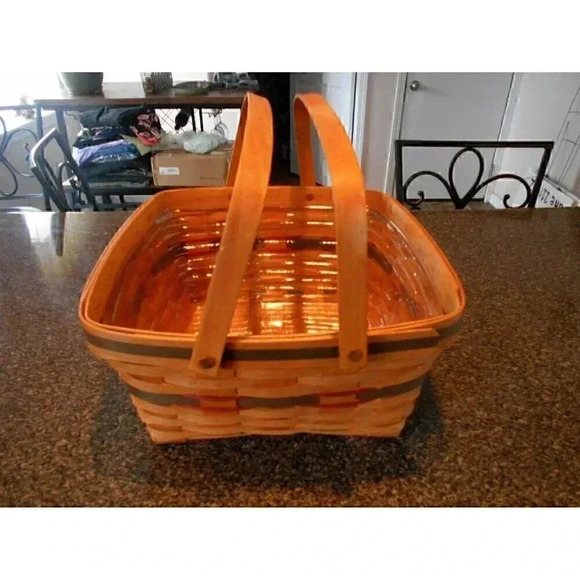 Longaberger 1993 Large Square Basket Swing Handles Red green 16" Diameter - Picture 1 of 5